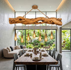 Rustic Dining Light – Solid Wood Pendant Lamp with Glass Bulbs for Dining Room Decor