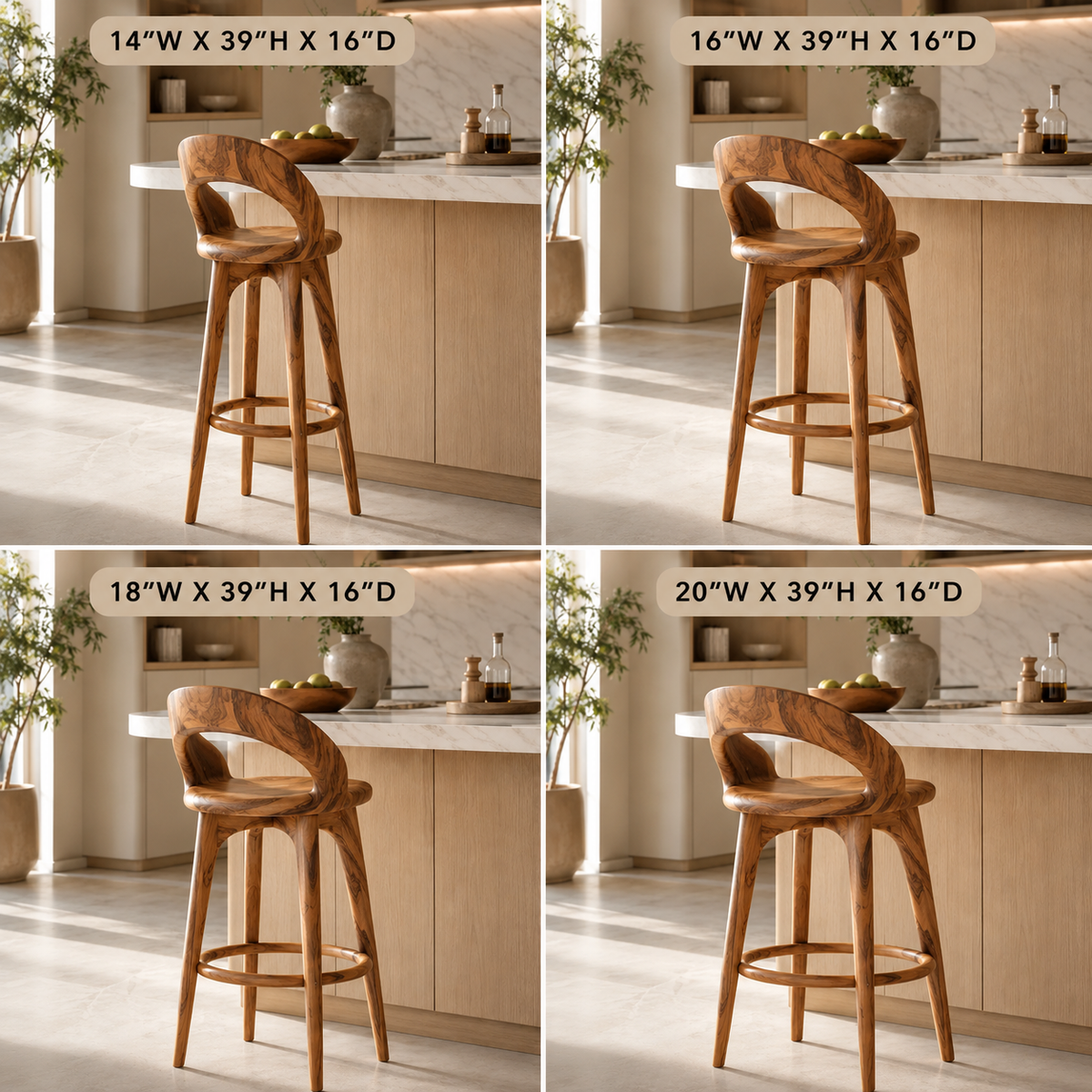 Wooden Bar Stool – Solid Wood Counter Chair for Kitchen Island