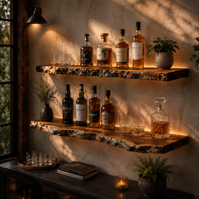 Live Edge Bar Shelves – Solid Wood Floating Shelves for Home Bar Main Image