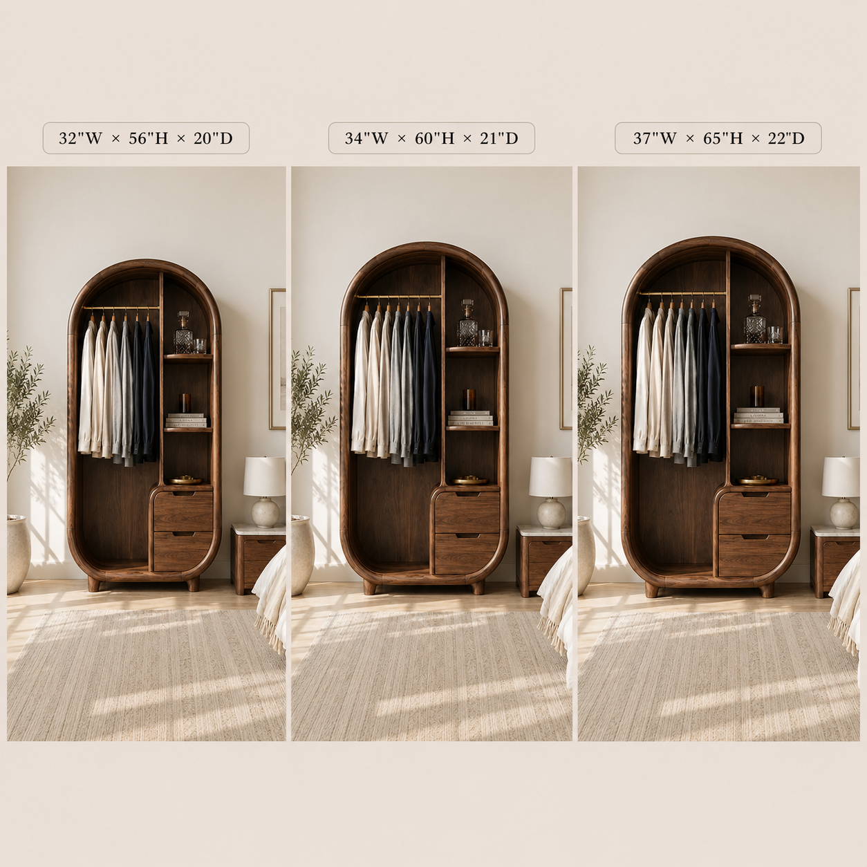 Arched Wood Wardrobe – Solid Wood Clothing Cabinet for Bedroom Decor