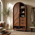 Arched Wood Wardrobe – Solid Wood Carved Storage Cabinet for Bedroom Decor