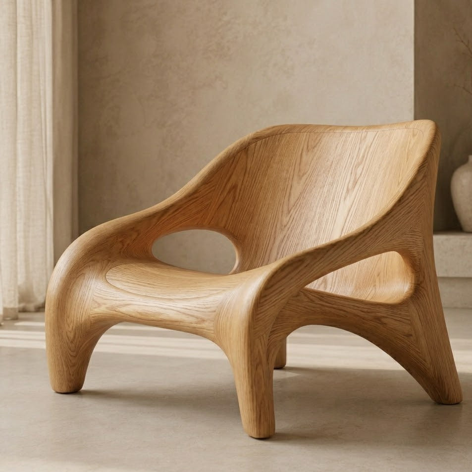 Sculptural Lounge Chair – Solid Wood Accent Chair for Modern Living Room