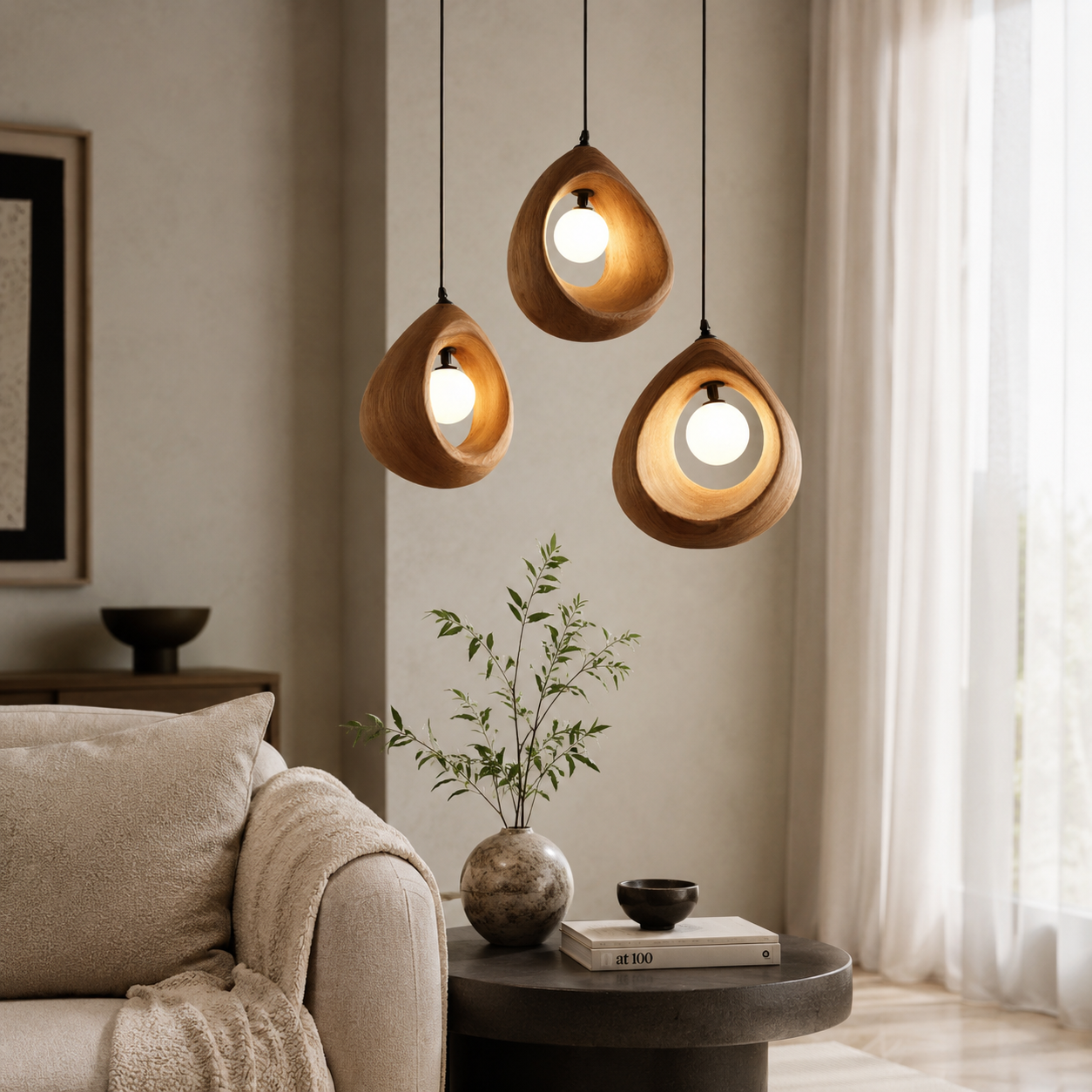 Sculptural Pendant Light – Handmade Wooden Hanging Lamp for Modern Decor