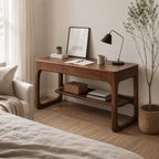 Rounded Wood Writing Desk – Solid Wood Office Desk with Lower Storage Shelf for Home Office Decor