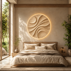 Round Wood Wall Art – Solid Wood Backlit Wall Decor for Bedroom Decor