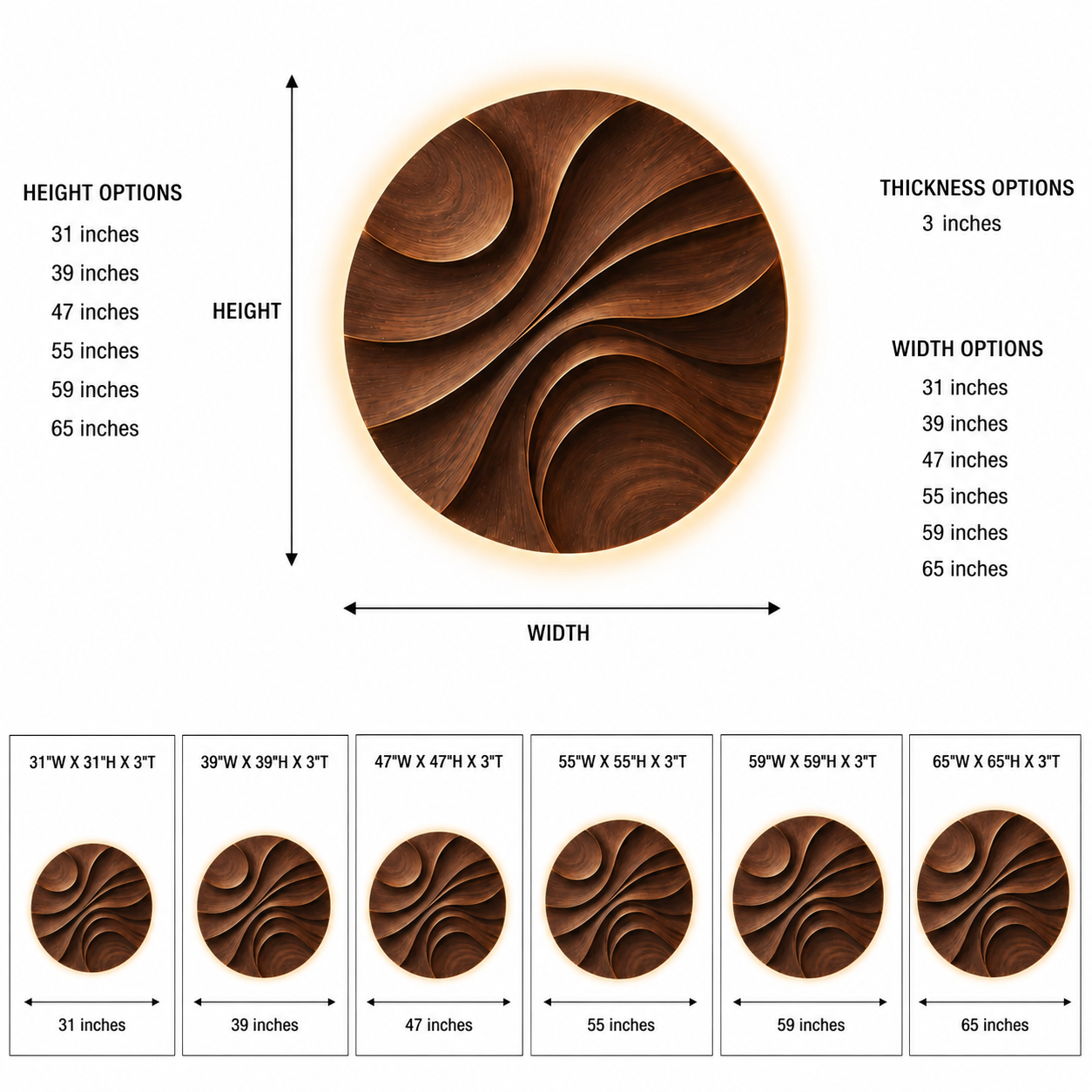 Round Wood Wall Art – Solid Wood Backlit Wall Decor for Bedroom Decor