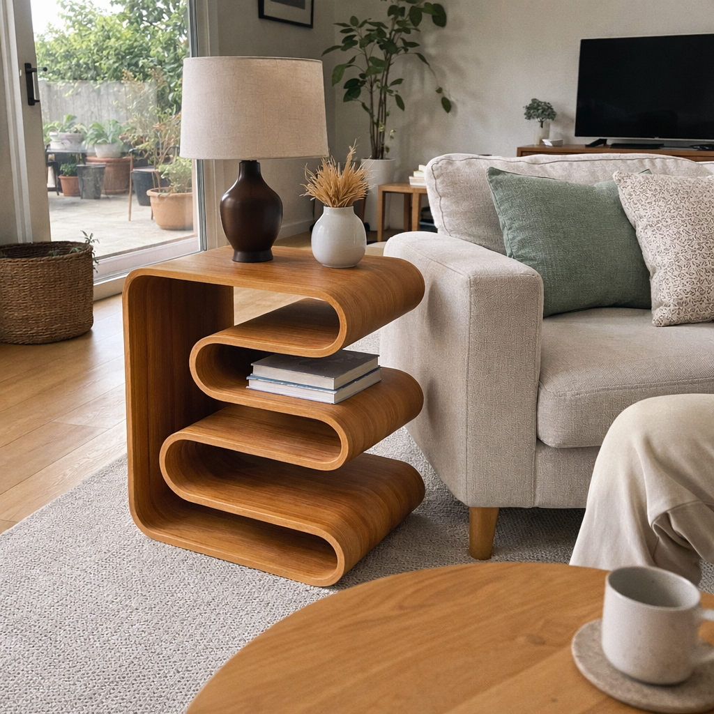 Sculptural Side Table – Solid Wood Table for Living Room and Bedroom