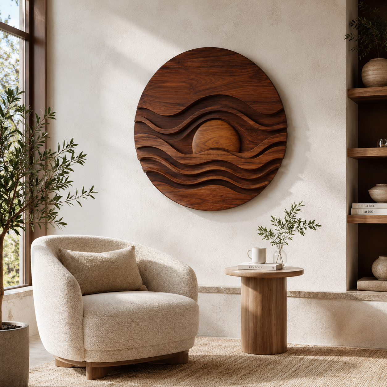 Carved Sunset Waves Wood Wall Art