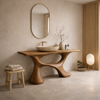 Sculptural Bathroom Vanity – Solid Wood Modern Vanity for Bathroom Decor