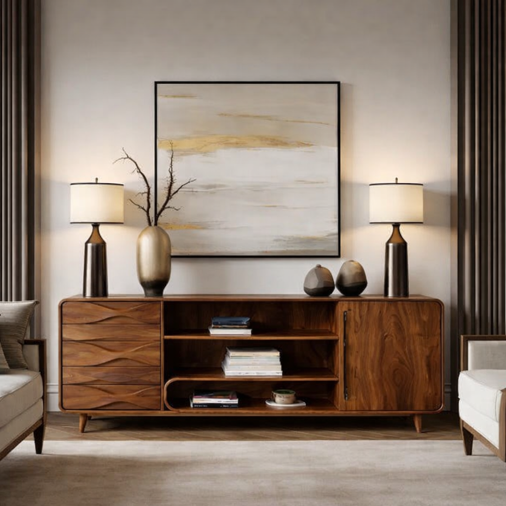 Solid Wood TV Stand – Modern Natural Media Console