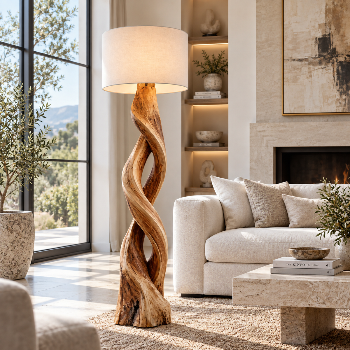 Twisted Spiral Wood Floor Lamp