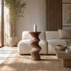 Twisted Wood Candle Holder – Solid Wood Sculptural Candle Stand for Living Room Decor