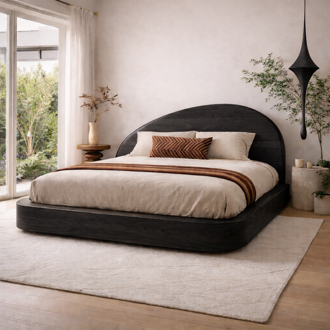 Minimalist Wooden Bed Frame | Modern Organic Design with Curved Headboard Main Image