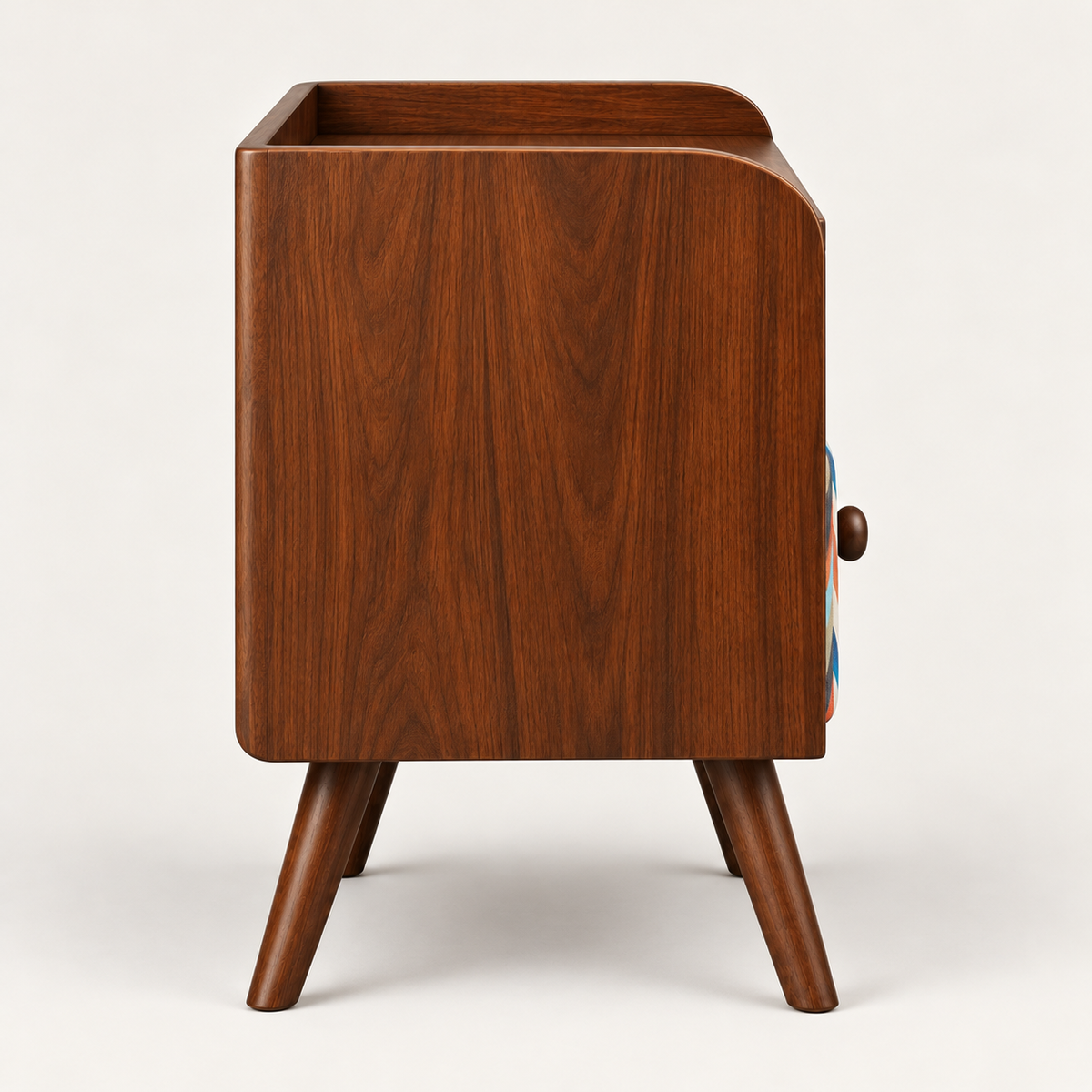Mid-Century Walnut Nightstand with Geometric Drawer