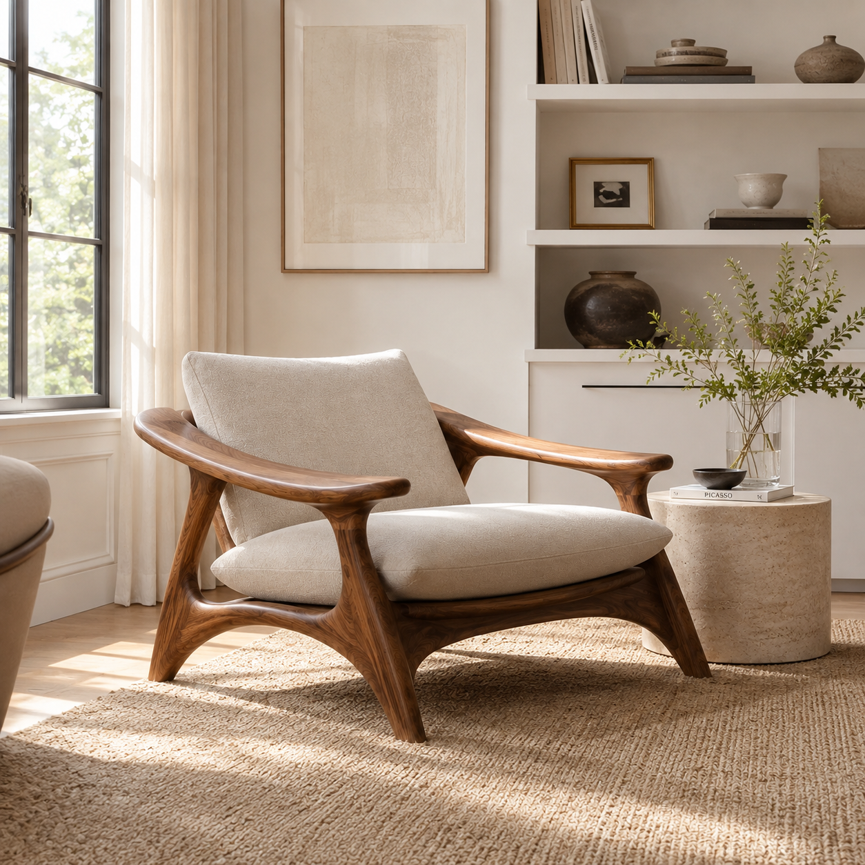 Curved Frame Wood Lounge Chair