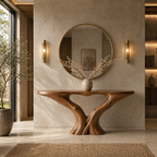 Organic X-Base Console Table – Sculptural Solid Wood Table