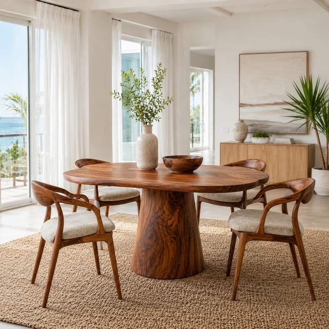 Round Wood Dining Table – Solid Wood Pedestal Table for Dining Room Decor Main Image