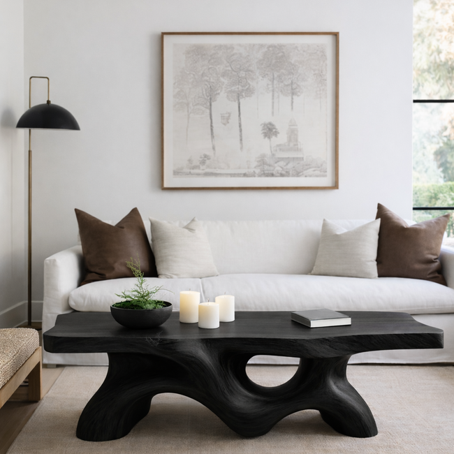 Sculptural Wave Solid Wood Coffee Table – Handcrafted Organic Curved Design Main Image