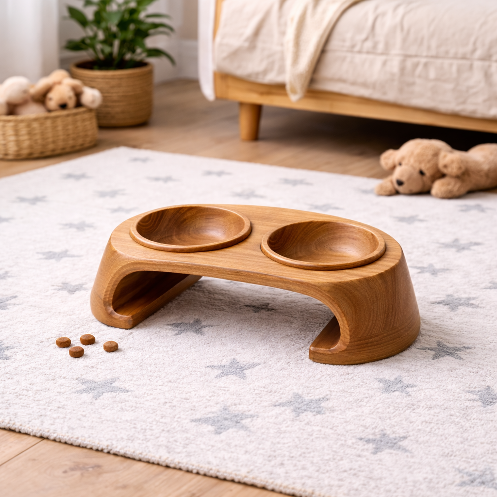 Personalized Wooden Pet Feeding Station – Custom Dog Bowl Stand
