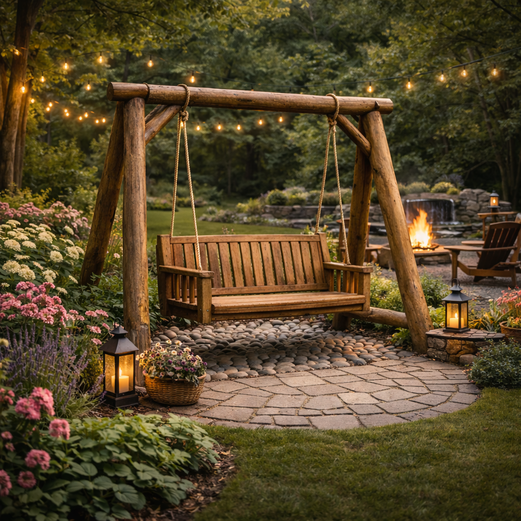 Handcrafted Wooden Swing Set – Outdoor Garden Swing Bench