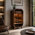 Rounded Wood Wine Cabinet – Solid Wood Bar Storage Cabinet for Living Room Decor
