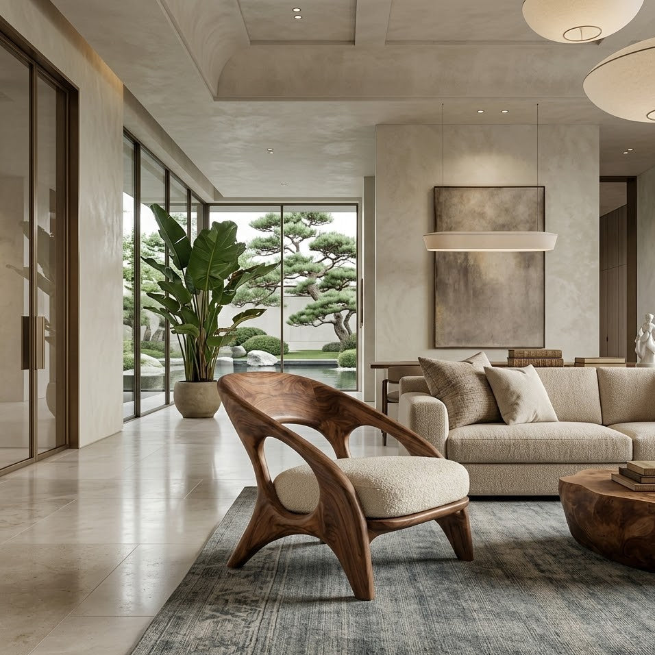 Sculptural Lounge Chair – Solid Wood Accent Chair for Living Room