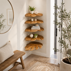 Corner Wood Wall Shelf – Solid Wood Floating Display Shelf for Living Room Decor