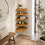 Corner Wood Wall Shelf – Solid Wood Floating Display Shelf for Living Room Decor