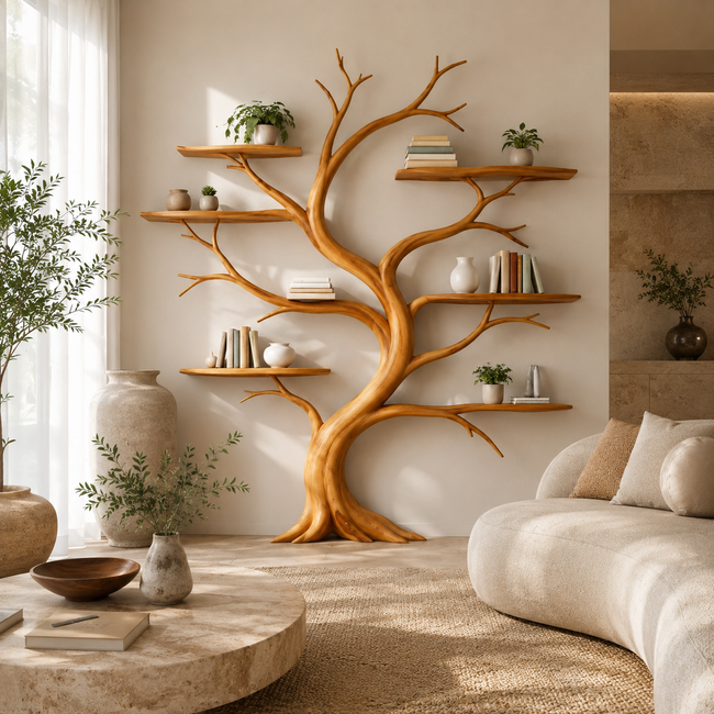 Tree Wall Shelf – Solid Wood Sculptural Shelf for Living Room Decor Main Image