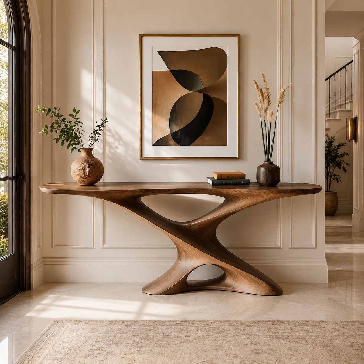 X-Base Console Table – Sculptural Solid Wood Entryway Table