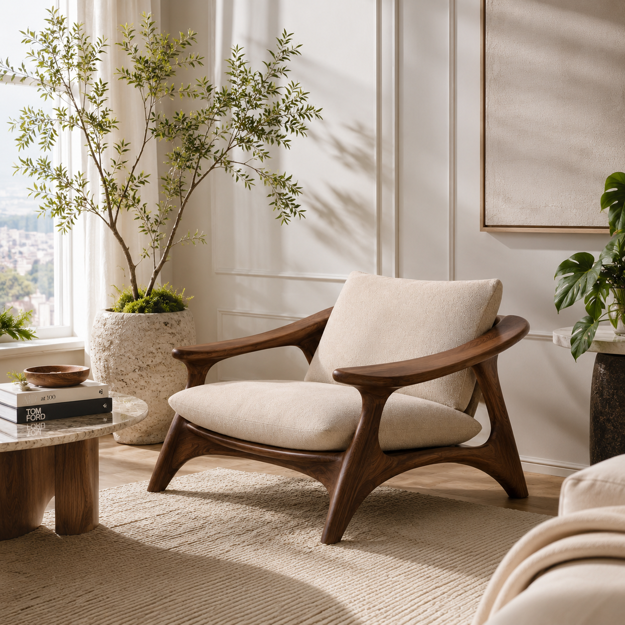 Curved Frame Wood Lounge Chair