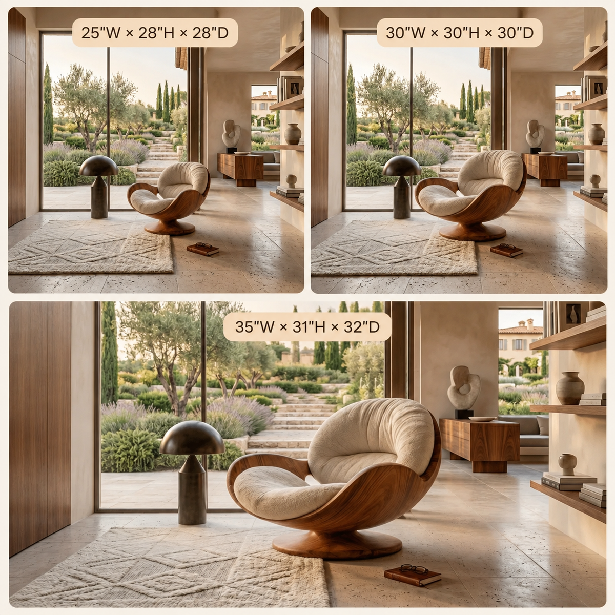 Sculptural Lounge Chair – Solid Wood Accent Chair for Living Room