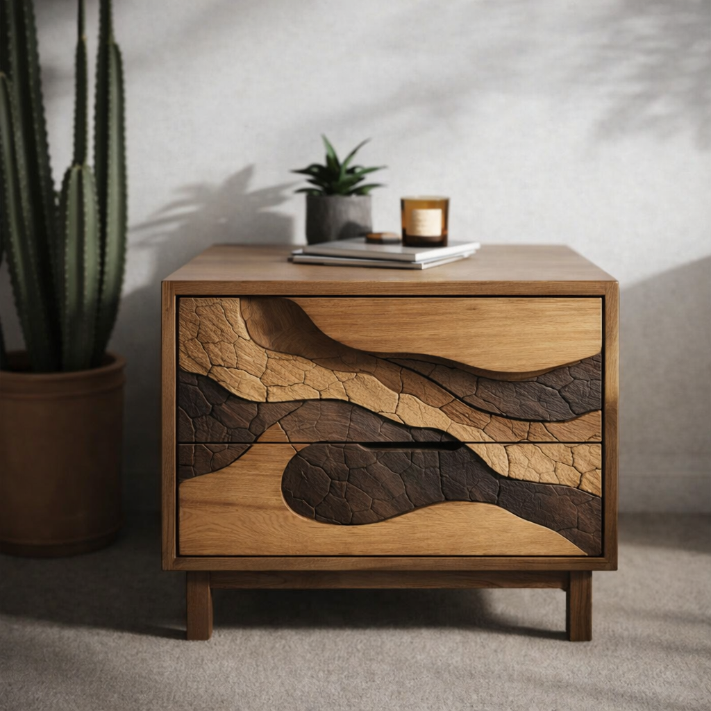 Artisan Solid Wood Bedside Table – Sculptural Nightstand for Modern Bedroom