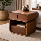 Modern Wooden Side Table with Storage – Rounded Minimalist Nightstand
