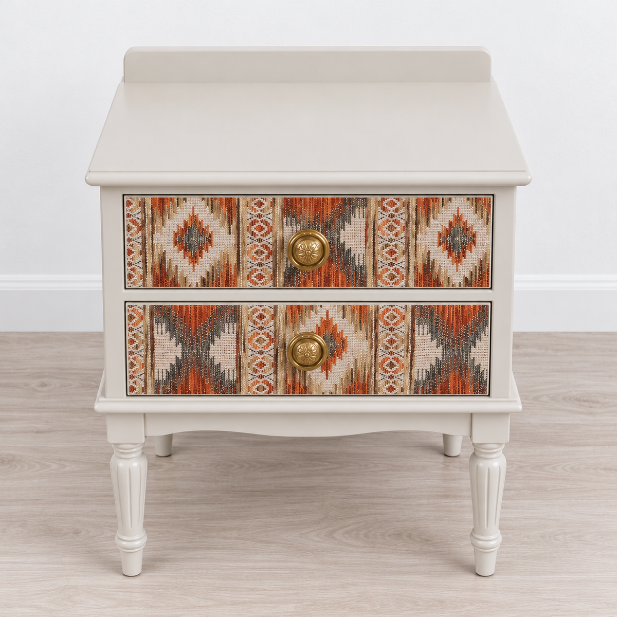 Patterned Drawer Nightstand with Turned Legs