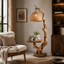 Tree Branch Floor Lamp – Solid Wood Standing Light with Shelf