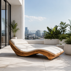 Curved Wood Chaise Lounge – Solid Wood Lounge Chair with Cushion for Living Room Decor