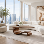 Sculptural Wave Walnut Coffee Table – Modern Curved Design