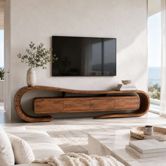 Floating TV Stand – Solid Wood Media Console for Living Room Main Image