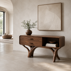 Wood Console Cabinet – Solid Wood Entryway Storage Table with Drawers and Open Shelf