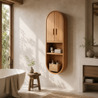 Arched Wood Bathroom Cabinet – Solid Wood Wall Mounted Storage Cabinet for Bathroom Decor