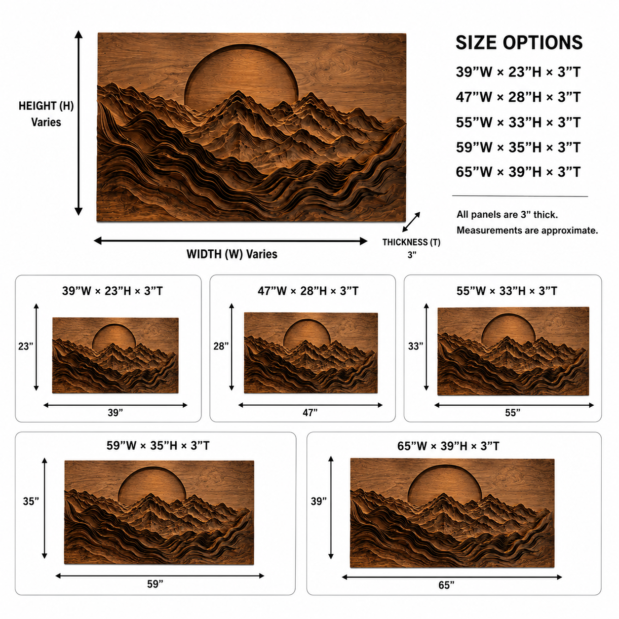 Mountain Wood Wall Art – Solid Wood Carved Landscape Wall Decor for Living Room Decor