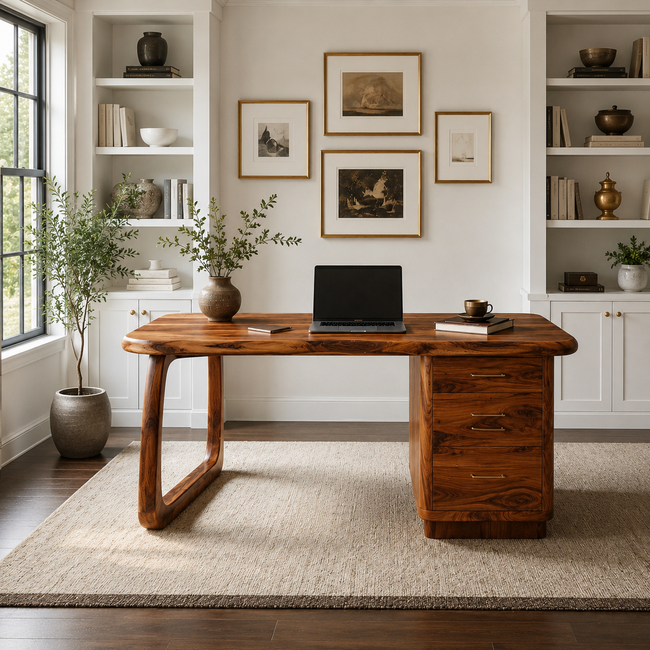Solid Wood Executive Desk – Natural Wood Office Desk with Drawers for Home Office Decor Hover Image