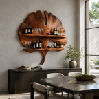 Ginkgo Leaf Wood Wall Shelf – Solid Wood Wine Display Shelf for Dining Room Decor