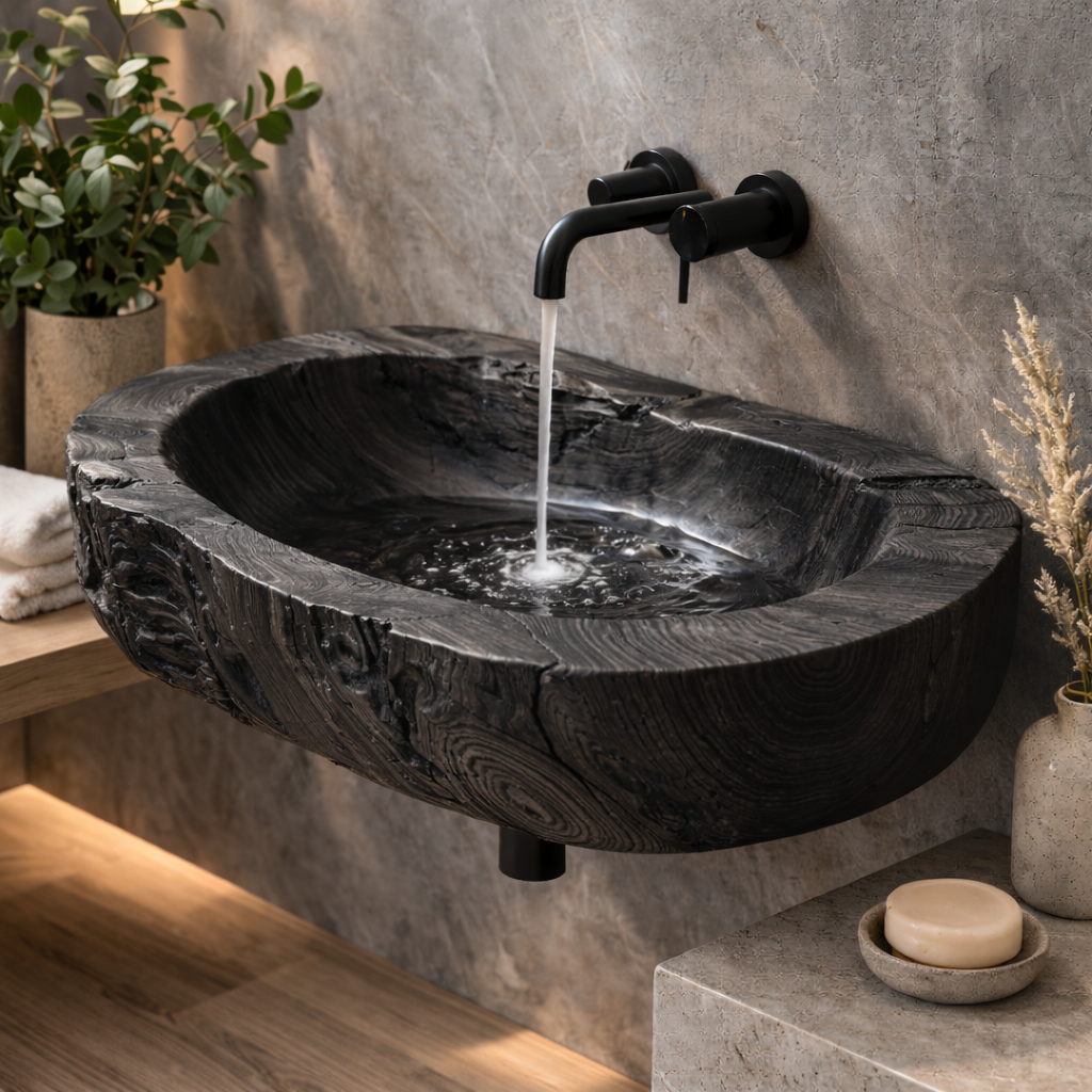 Petrified Wood Vessel Sink – Natural Fossil Wood Bathroom Vanity Bowl