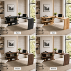 L Shaped Wood Desk – Solid Wood Computer Desk with Storage Shelf for Home Office Decor