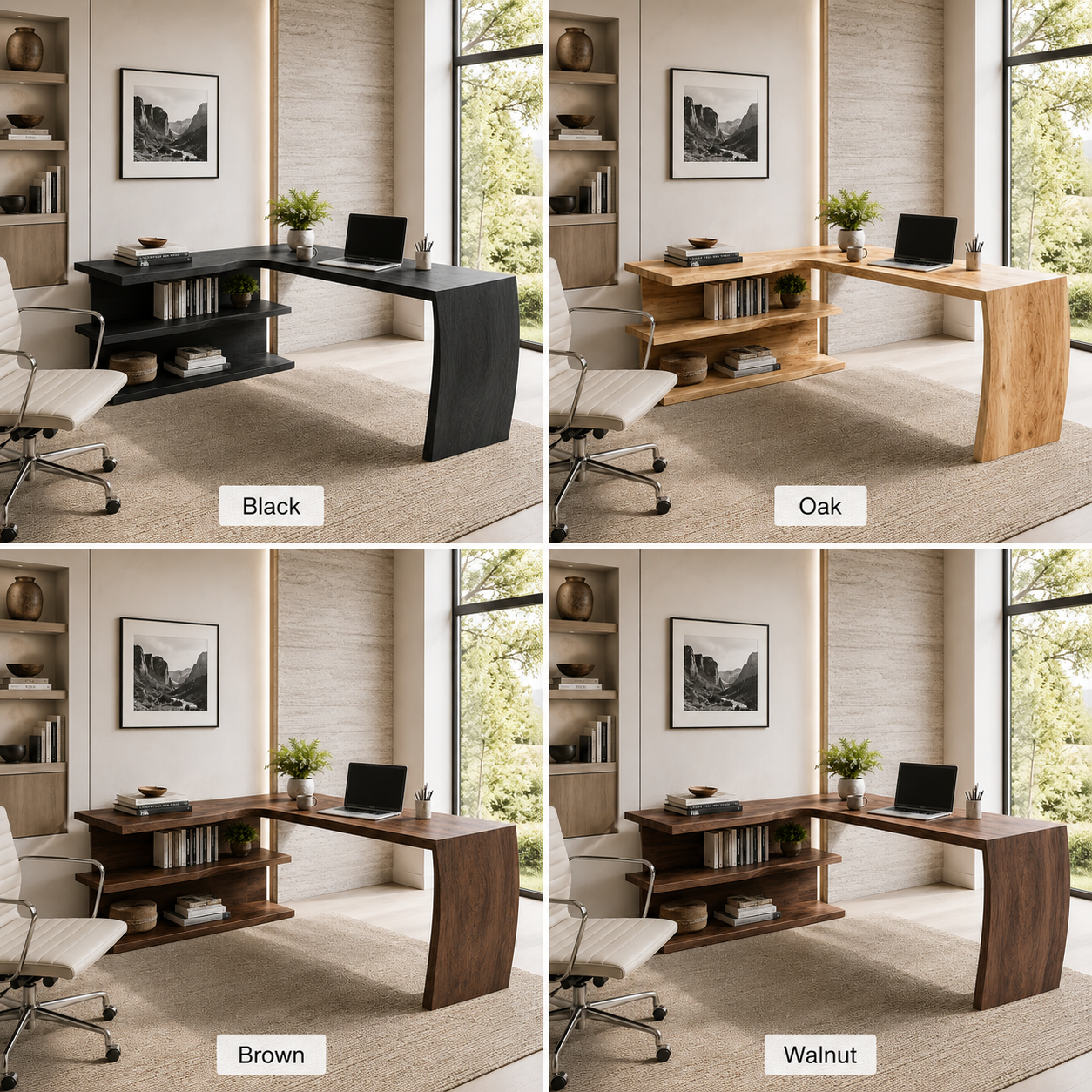 L Shaped Wood Desk – Solid Wood Computer Desk with Storage Shelf for Home Office Decor