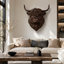 Highland Cow Wood Wall Art – Solid Wood 3D Animal Head Sculpture for Living Room Decor