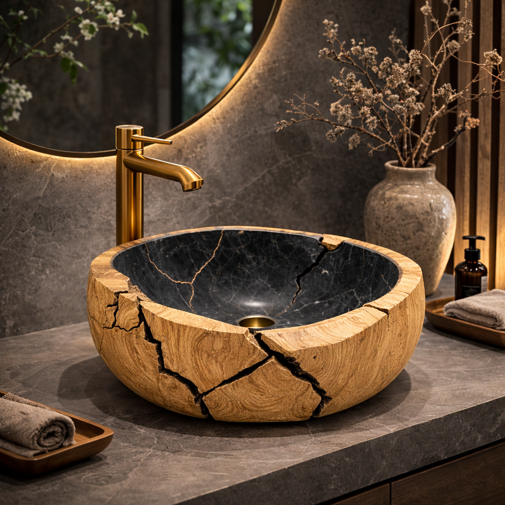 Marble Vessel Sink – Hand-Carved Bathroom Sink for Modern Vanity Decor