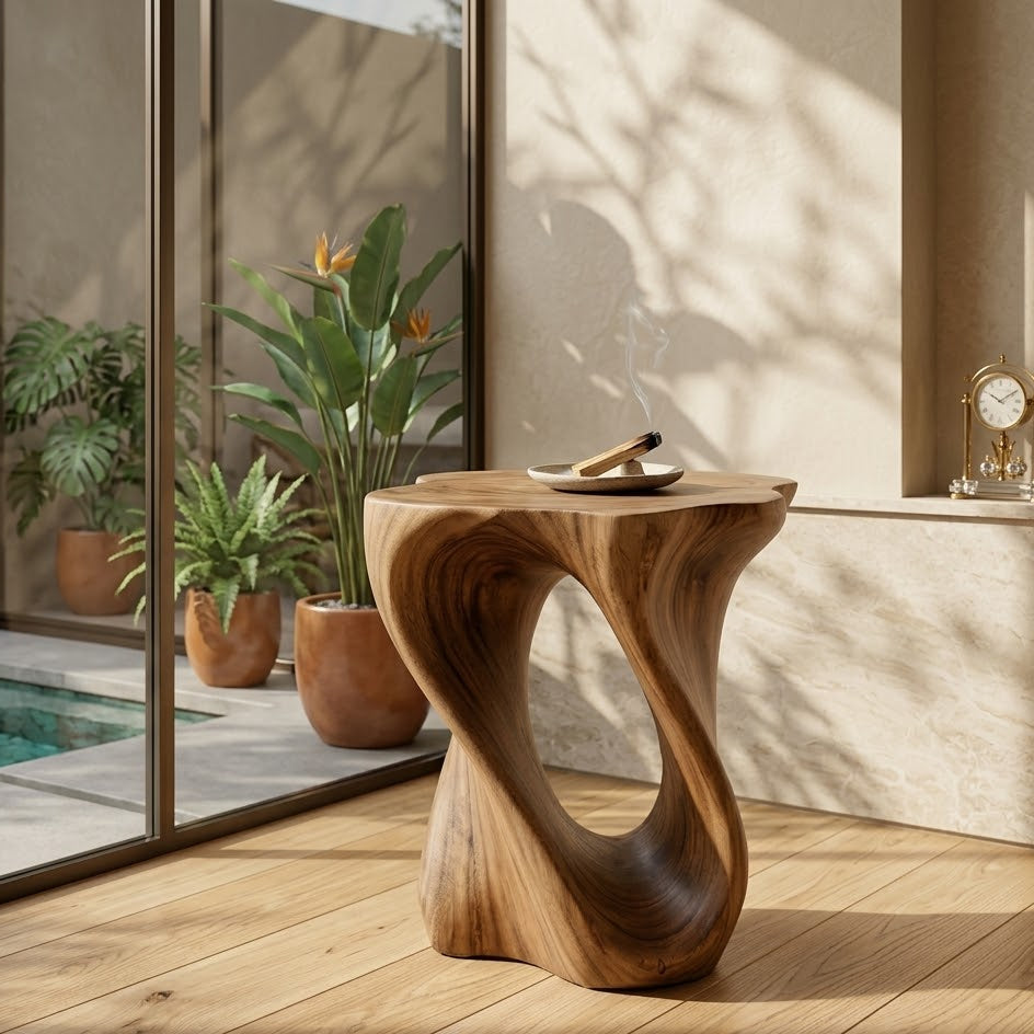 Twisted Live-Edge Table – Sculptural Solid Wood Art for Modern Home